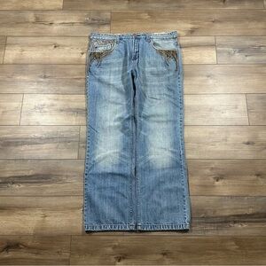 Vintage 90s Miskeen Light Wash Embroidered Wide Leg Jeans